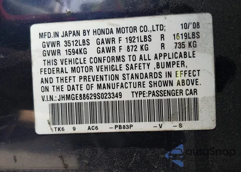 2009 Honda Fit Sport from USA, damaged, VIN JHMGE88629S023349